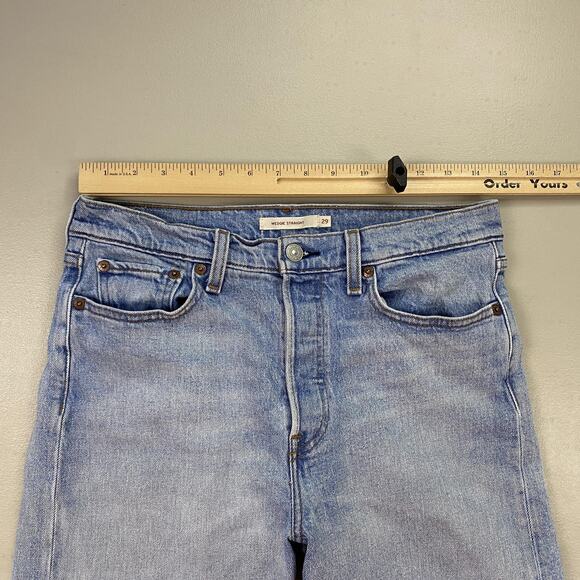 Levis Wedgie Straight Jeans Womens 29 Blue High Rise Button Fly Raw Hem 29x27 - Picture 5 of 14